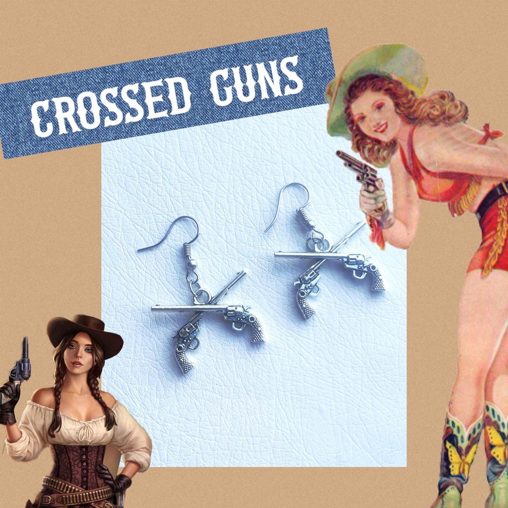 NWT silver crossing guns earrings